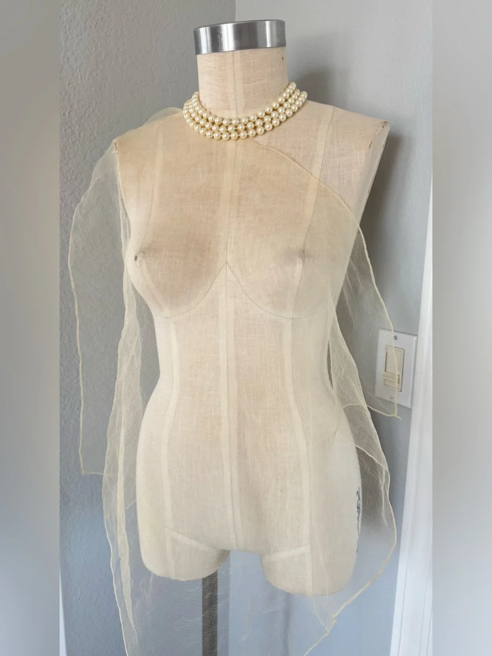 Sheer Cream Vintage Scarf 26” Square